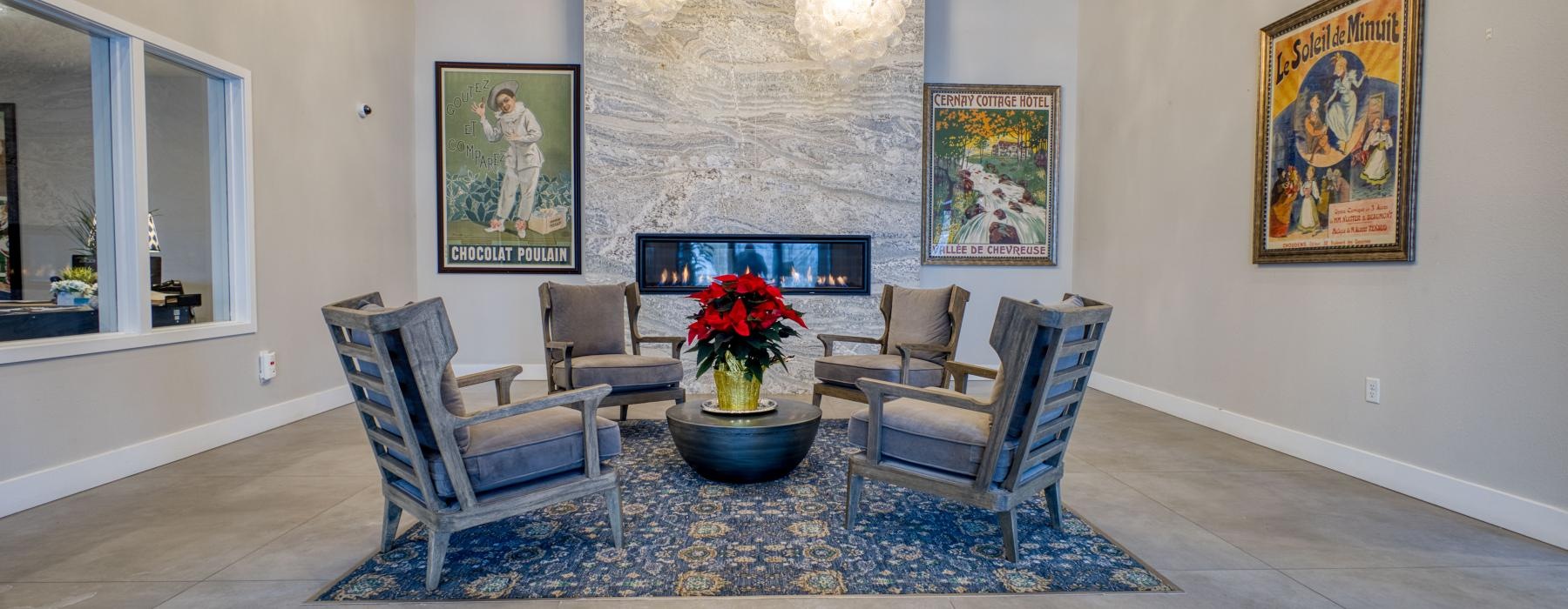 a living room with a flower pot